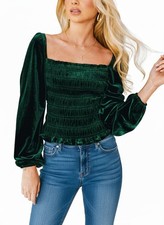 CUPSHE V Neck Wrap Velvet Tops Dressy Causal Long Sleeve Business Work Blouse...