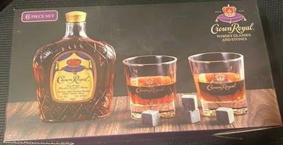 Crown Royal 6 Piece Whisky Set 2 Whiskey Glasses 4 Stones New in  Box Gift Set