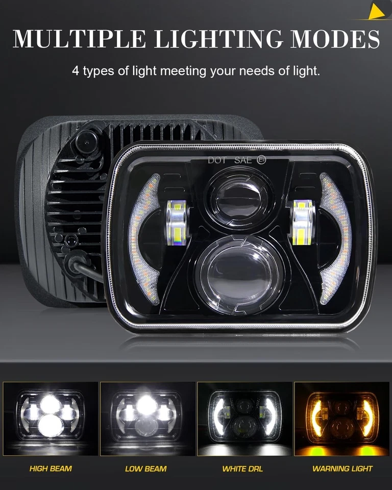 Faro LED DRL Turn 2 piezas punto 7x6 pulgadas para Chevy Corvette 1984-1996 S10 1982-93 Foto 2 de 4