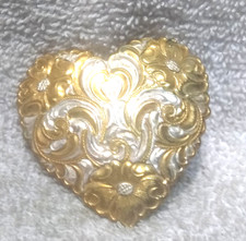 Crumrine Silver Gold Engraved Small Heart Buckle Silver Plate Great Vintage