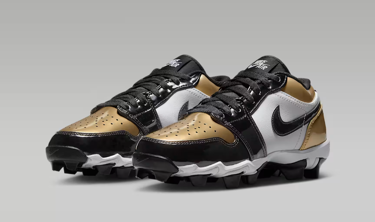 Jordan 1 Low Cleats Gold Black White Little/Big Kids