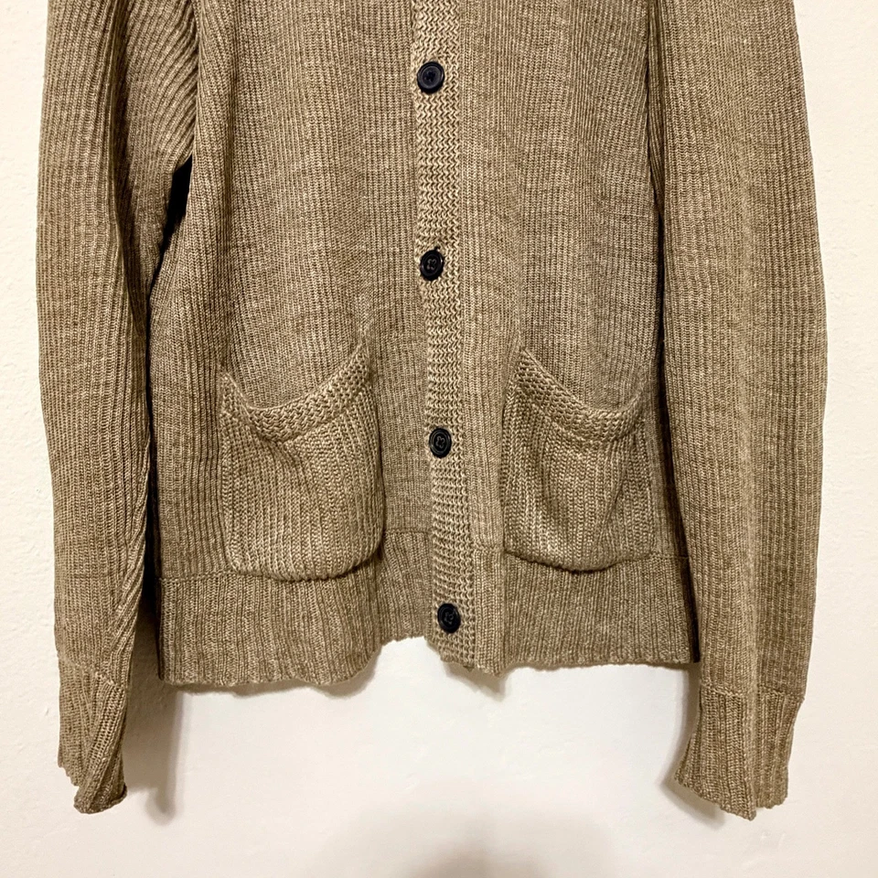 John Varvatos Knit Button Front  Men's Cardigan Sweater 100% Linen Tan Size XL - Image 4 of 4