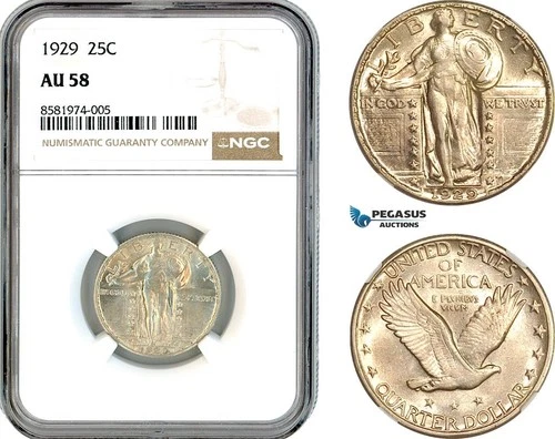 AL110, United States, Standing Liberty Quarter (25cents) 1929, Silver, NGC AU58