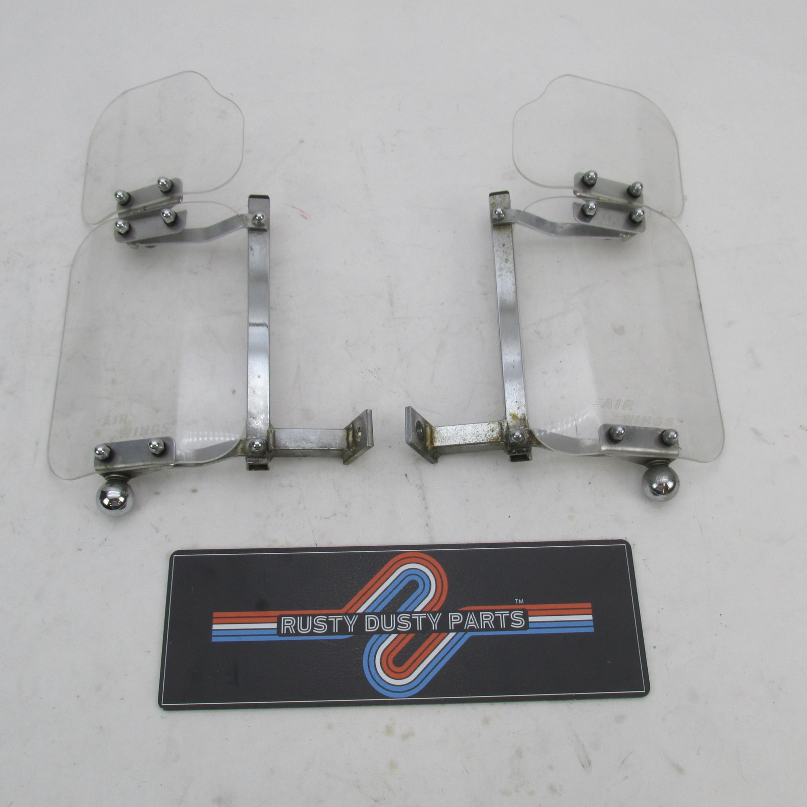 Pair of Baker Built Air Wings VTG Harley 13x6" Clear Wind Deflectors w/ Uppers