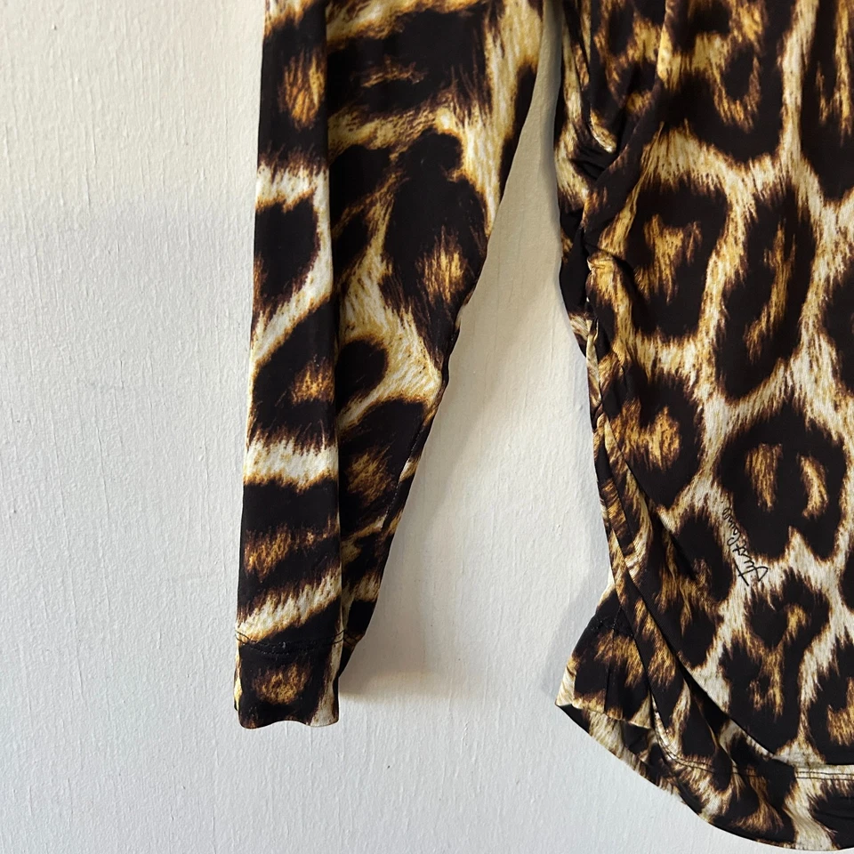 Top ajustado Just Cavalli para mujer XS marrón estampado animal cuello redondo hecho en Italia Foto 2 de 4