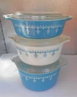 PYREX Blue SNOWFLAKE GARLAND 471 472 473 Casserole Dish Bowl /Lids vintage