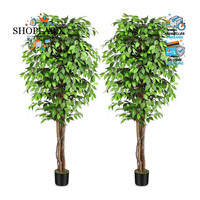 Kunstpflanze Ficusbaum 210Cm KüNstliche Pflanze Mit Naturholz Stamm FüR