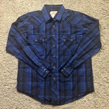 Vintage Wrangler American Cowboy Button Up Shirt Blue Plaid Mens Size M Medium