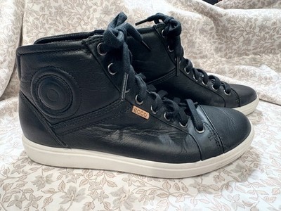 Ecco Soft 7 Leather High Top Black Women's 6 Casual Shoes Sneakers Retail $180