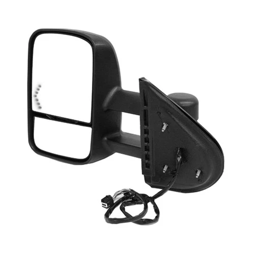 Black Power Flat Left Side Door Mirror Heated Manual Folding Signal 128-00963L