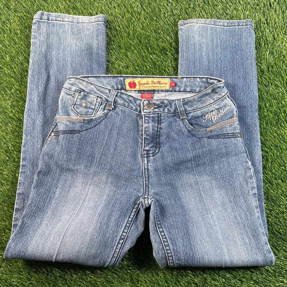 Pantalones de mezclilla bordados vintage Apple Bottoms Y2K niñas talla 14 hip hop Foto 2 de 4