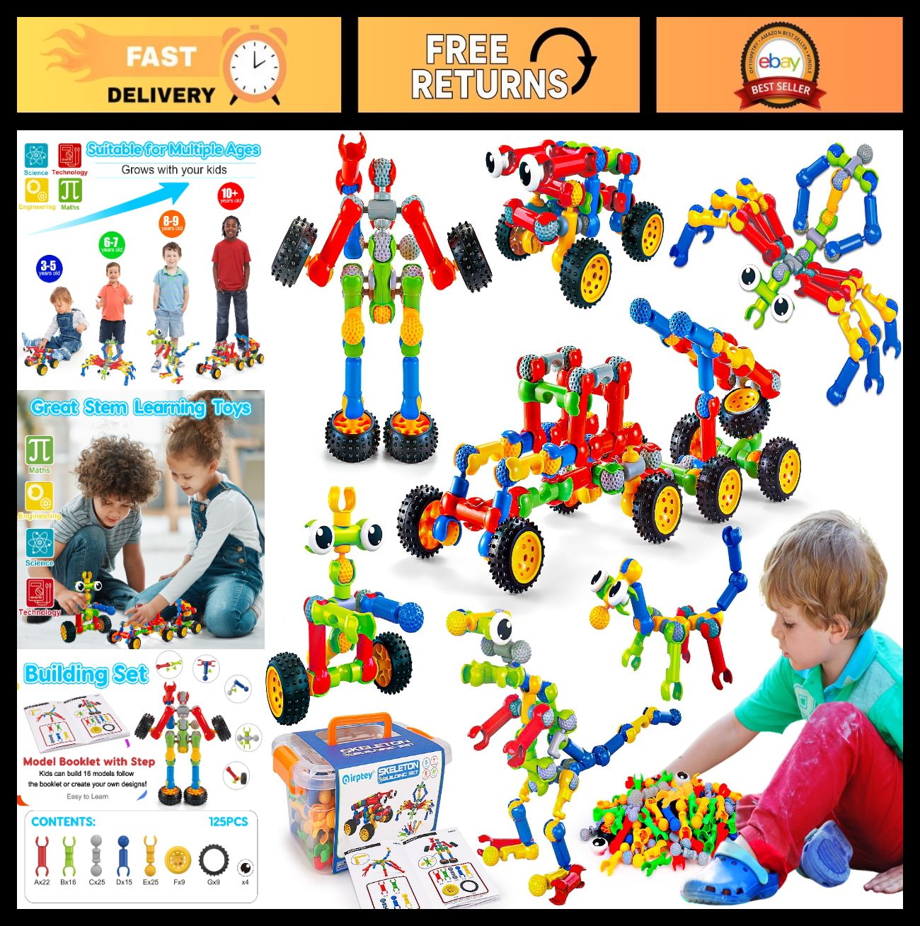 STEM Building Blocks Set 125 Pieces Educational Toy