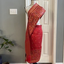 Lao Thai Khmer Traditional Skirt and sash Red Gold adjustable waist