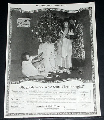 1919 OLD MAGAZINE PRINT AD, STD FELT COSYTOES FELTWEAR SLIPPERS, CHRISTMAS TREE!