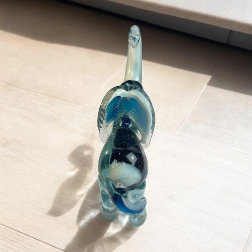 Hand Blown Glass Elephant Cobalt Blue Swirl Glass 7.5” - Picture 10 of 15