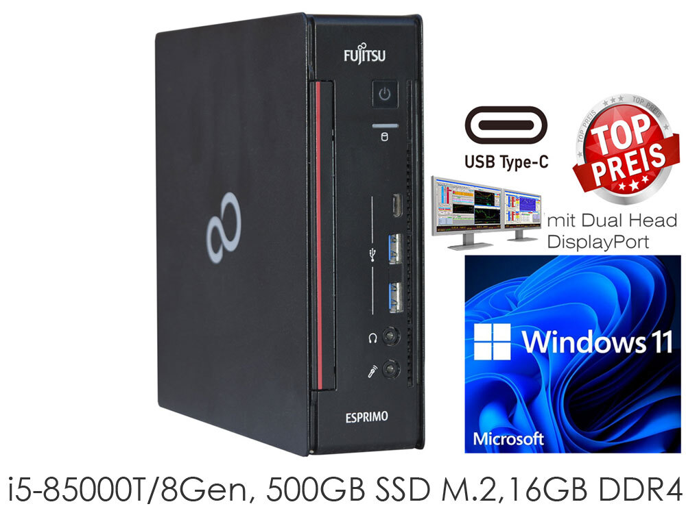 Fujitsu Esprimo Intel I5-8500T 16GB DDR4 500 GB SSD Usb-C Windows