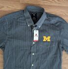 Nwt Antigua Michigan Wolverines Dress Shirt Gray Striped Men's M (21" pit-pit)