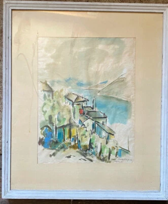 :AQUARELL/MISCHTECHNIK UNDEUTL. SIGN. 1952 STADT GANDRIA IN LUGANO UFER CERESIOS - Bild 1 von 4