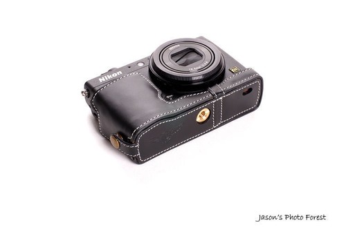 Estuche con media cámara de cuero real genuino para Nikon Coolpix A negro parte inferior abierta - Imagen 3 de 6