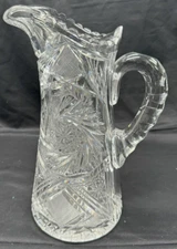 Vintage American Brilliant ABP Cut Glass Crystal Tankard Pitcher Pinwheel Ewer