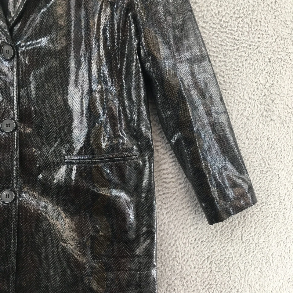 Boohoo Trench Coat Blazer Jacket Womens 8 Black Snake Collared Long Sleeve - Image 3 of 4