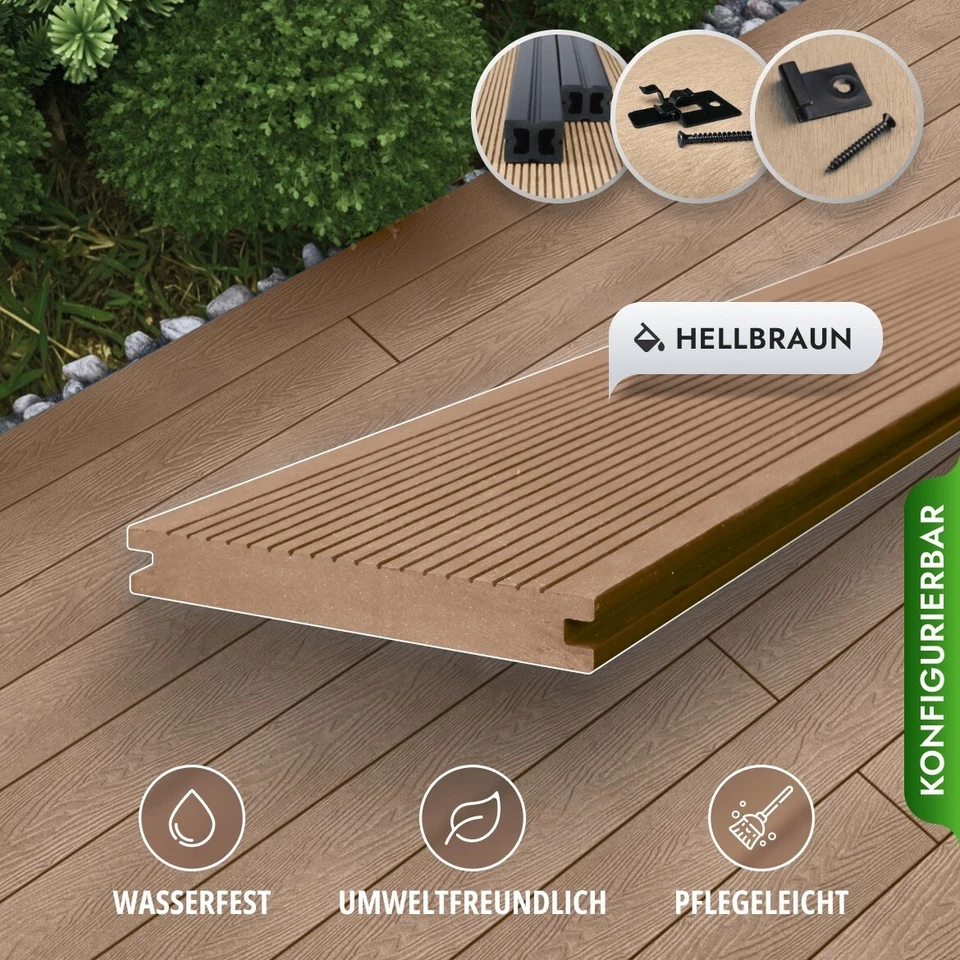 WPC Massiv Terrassendielen Premium Dielen 3m-5m, 5 Farben Komplettbausatz 6-90m² - Bild 2 von 4