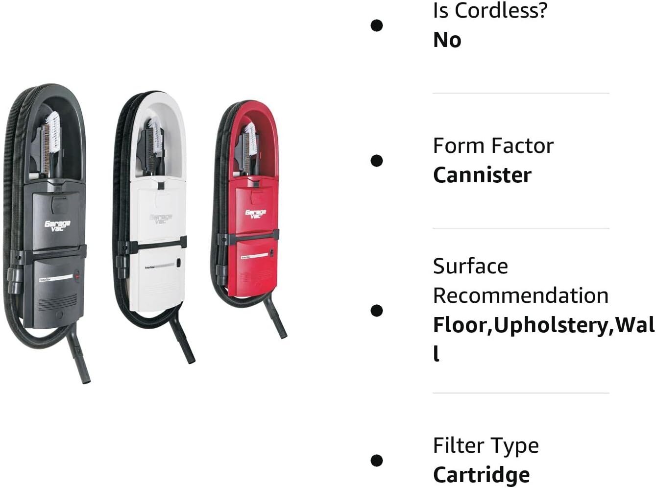 Garagevac BLACK Wall Mounted Garage Vacuum with Accessory, GH120-E