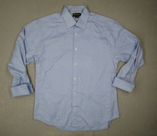 David Donahue Dress Shirt Mens 17 33 Blue Twill Button Up Dobby French Cuffs