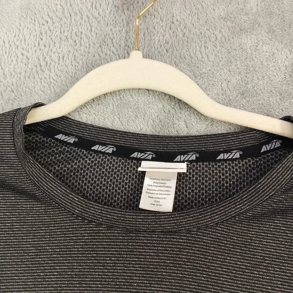 Camiseta AVIA Activewear Talla M (8-10) Estilo Ajustado Rayas Gris Tejida Gimnasio Entrenamiento Foto 4 de 4