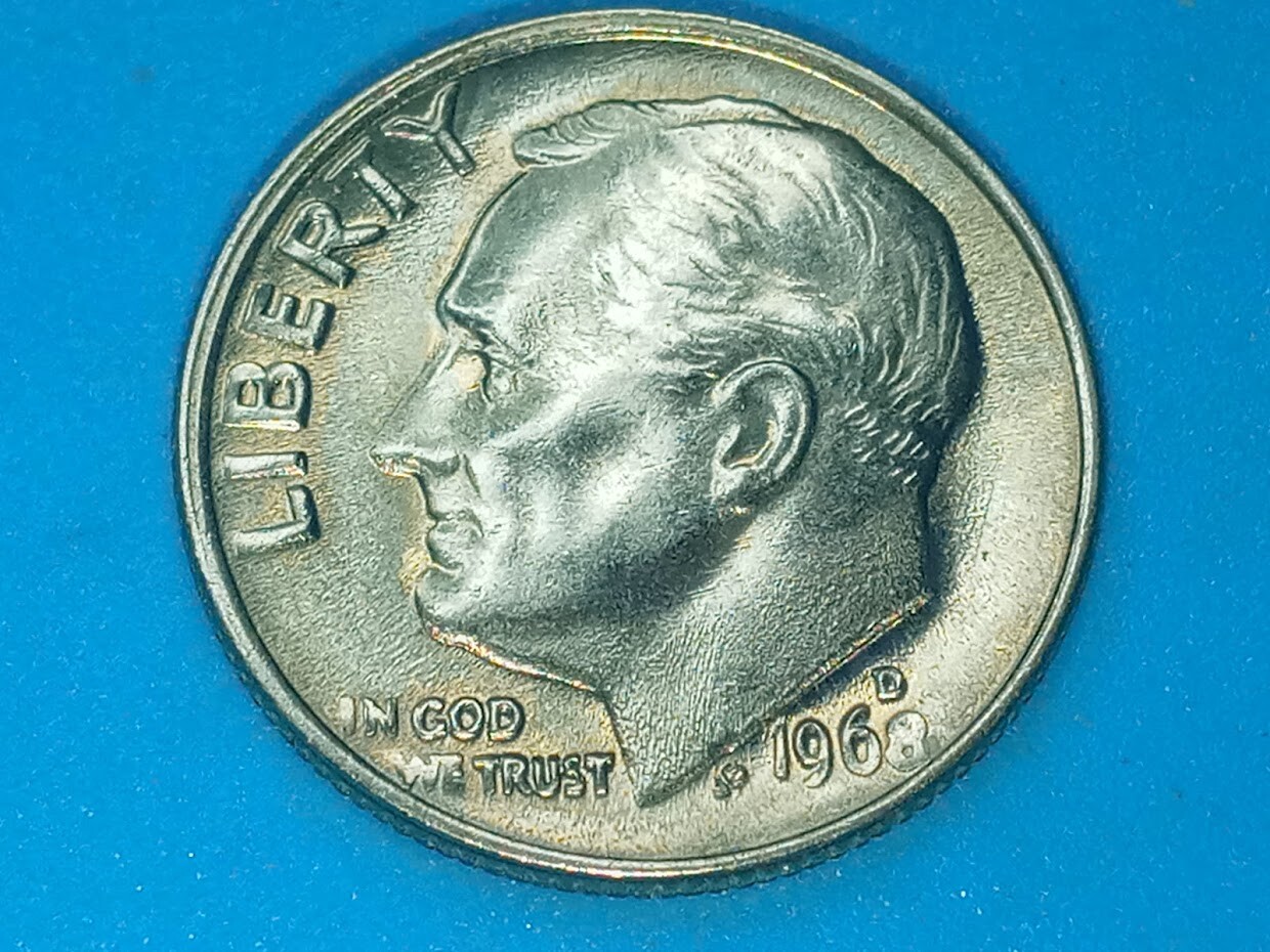 🙂 1968-D DIME WITH MISS-FORMED 8 AND THE RADIAL FLOW LINES ERROR