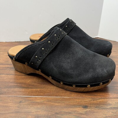 Eric Michael Rochelle Clogs Womens 40 9.5 US Block Heel Black Leather Suede