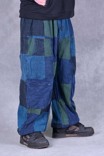PATCHWORK STONEWASHED TROUSERS Pants Unisex Psytrance Hippie Festival Heavy Duty - Picture 18 of 19