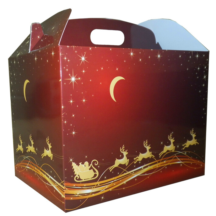 10 x RED GOLD SANTA REINDEER CHRISTMAS LARGE XMAS GABLE GIFT BOXES - 24x18x16cm