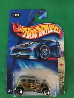 2004 Hot Wheels Tat Rods #119 2/5 1932 Ford Vicky Green 3 Spoke Wheels B173