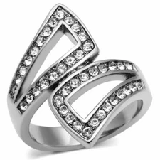 TK625 - High polished (no plating) Stainless Steel Ring with Top Grade Crystal
