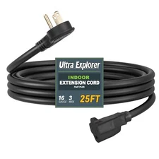 25 FT Flat Plug Extension Cord 16 AWG 3 Prong Grounded Black Low Profile