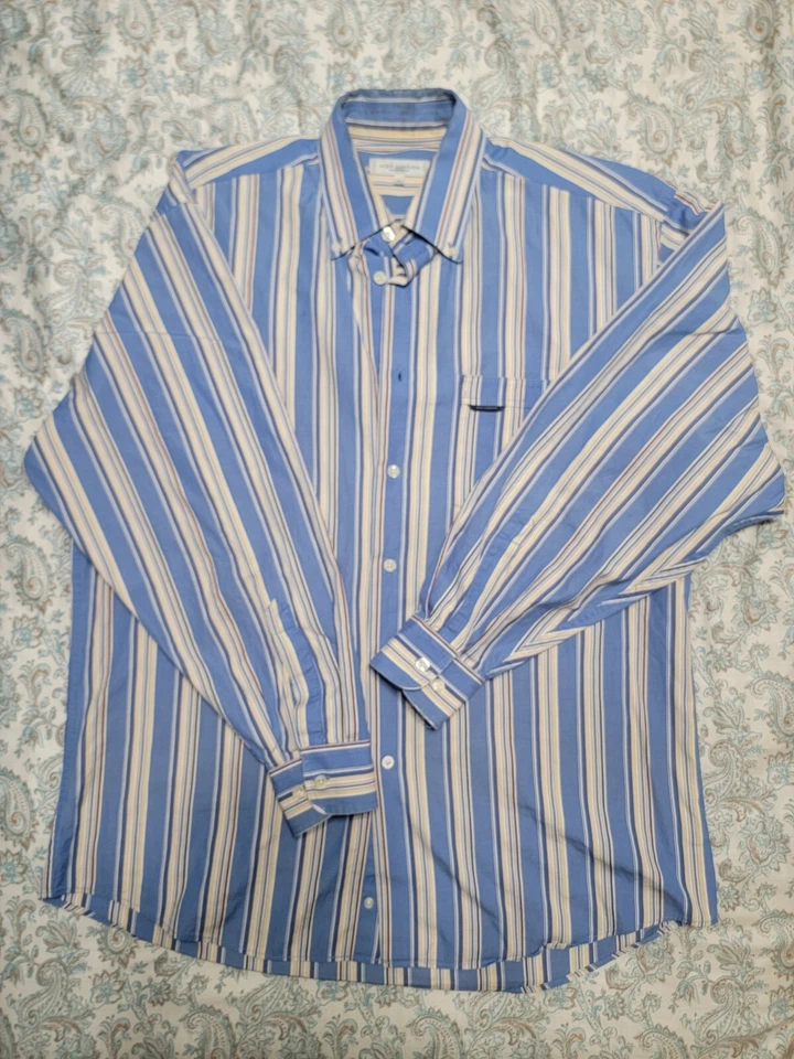 Camisa de vestir Alex Cannon grande con botones para hombre a rayas azul amarillo  Foto 4 de 4