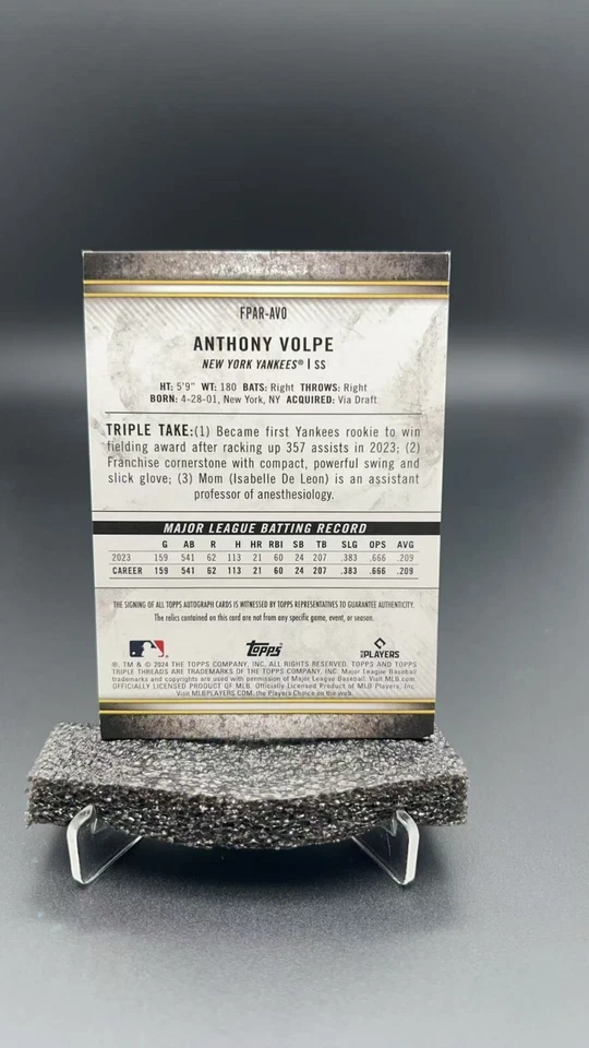 2024 Topps Triple Threads Anthony Volpe Patch Auto Relic 01/10 FPAR-AVO #2925 S - Image 2 of 2