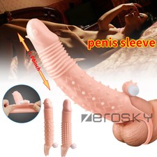 Realistic-Sleeve-Condom Sheath Men Bigger Penis Extender Enlarger Girth Enhancer