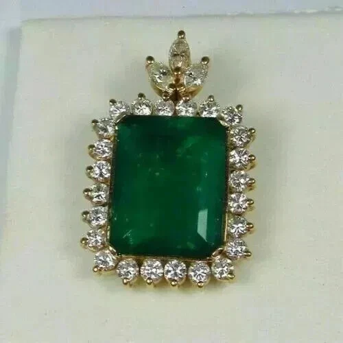 认证4CT翡翠切割天然翡翠和钻石光环吊坠14k黄金 — 第 4/4 张图片