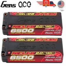 2X Gens Ace 6500mAh 7.6V 140C 2S Lipo Battery HardCase 5.0mm Bullet For RC Car