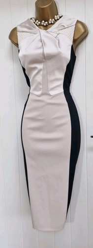 Vestido Karen Millen Beige Nudo Cuello Negro Ilusión Movible Lápiz Ocasión Reino Unido 10 - Imagen 7 de 16