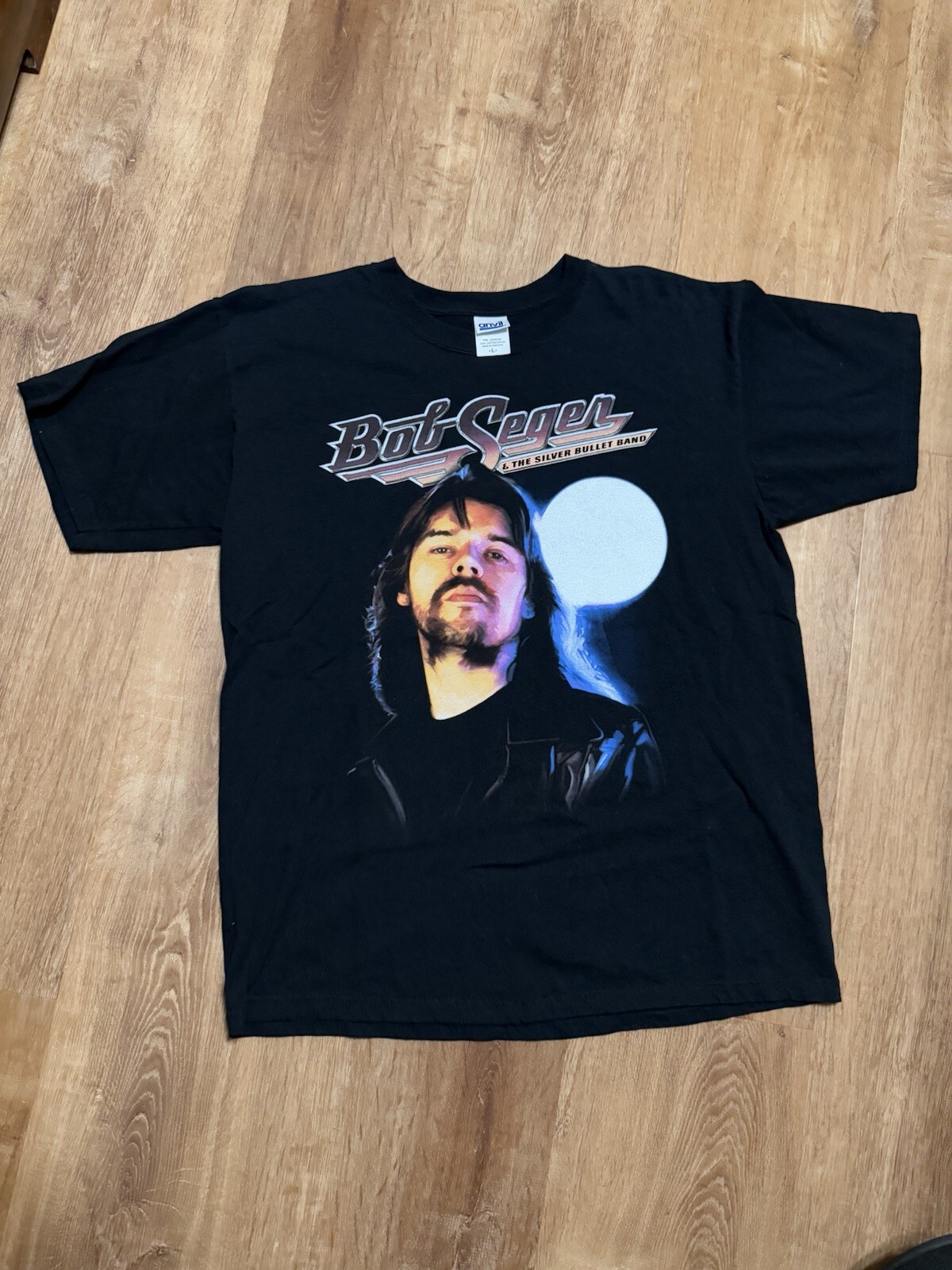 Vintage Bog Seger Moonlight Graphic Anvil T-Shirt Adult Large Black