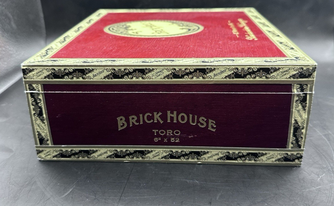 Brick House Toro Cigar Wood Box Gold Latch Empty J C Newman Cigar Co Red Gold
