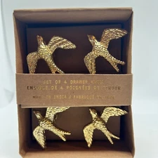 NIB Set of 4 brass bird swallow DRAWER PULLS KNOBS gold Cabinet Furniture new