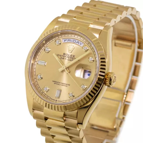 Rolex Day-Date 36mm Yellow Gold Champagne Diamond Dial & Fluted Bezel 128238