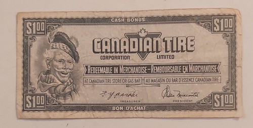 VERY RARE VTG "CTC $1.00-CANADIAN TIRE COUPON" SERIES CTC S1-FN  FAIR- STAINS - Foto 1 di 2