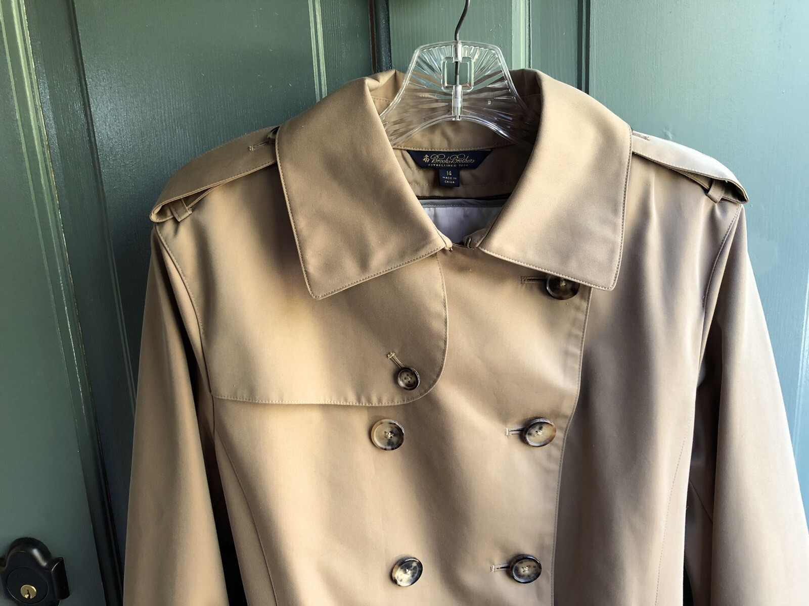 Brooks Brothers Khaki Tan Cotton Full Length Trench Coat Zip Out Wool