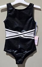 More than Magic XS 4/5 Metallic Black  White Gymnastics Leotard w/ Keyhole Back