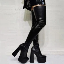 Women Thigh High Boots Elastic Platform Thick Heels Over Knee Boots Shoes Woman